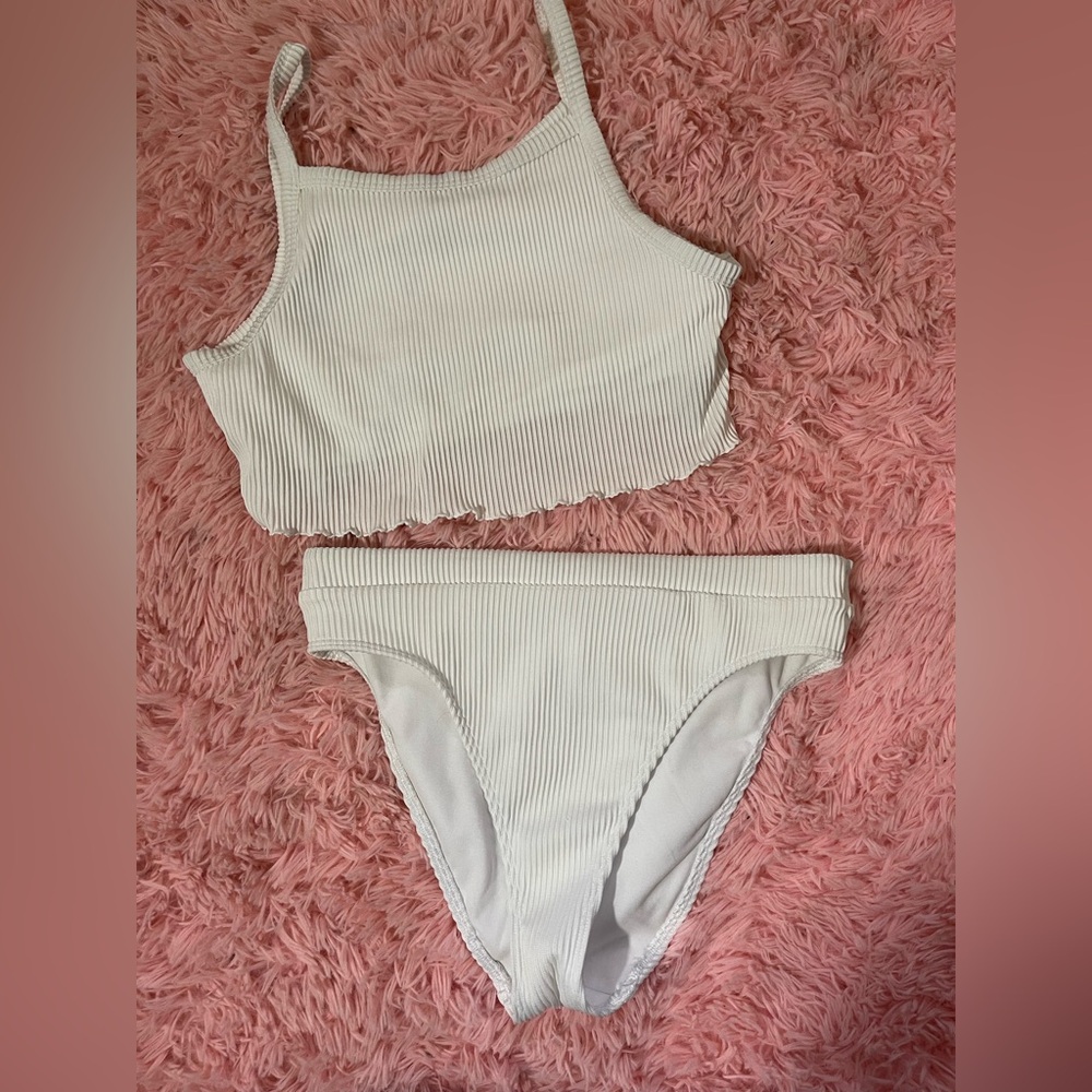 Hollister Ribbed Bikini Set White Two Piece Swimwear Women’s Medium